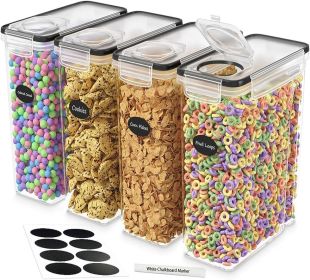 Cereal Containers Storage 4L Set of 4 Airtight Food Storage Containers with Lids Cereal Dispenser Countertop Pantry Organization Canister for Ric
