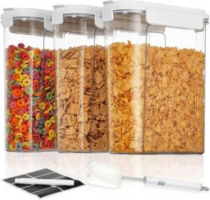 Cereal Containers Set, 3 PCS Airtight Food Storage Container with Flip-Top Lids, Plastic Organizer Dispenser for Kitchen