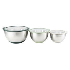 6-Piece Nesting Mixing Bowl Set with Easy Grip Transparent Lids - Green