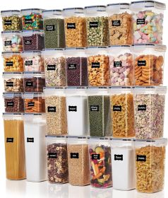 32pcs Airtight Food Storage Containers Set, BPA Free Plastic Kitchen and Pantry Organization Canisters with Lids for Cereal, Dry Food, Flour and