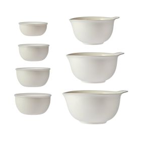 7-Piece Plastic Nesting Mixing Bowl Set and Prep Bowls with Lids, Porcelain